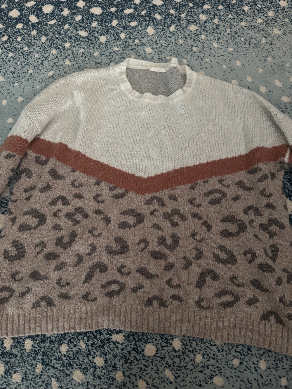 easel Cream & Brown Leopard Chevron Crewneck Sweater